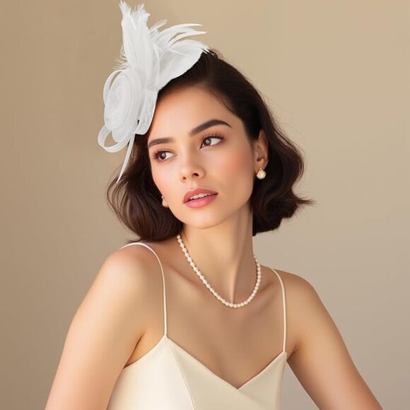 Cocktail Flower Mesh Hat and Gloves 2Pcs - Picture 2 of 6